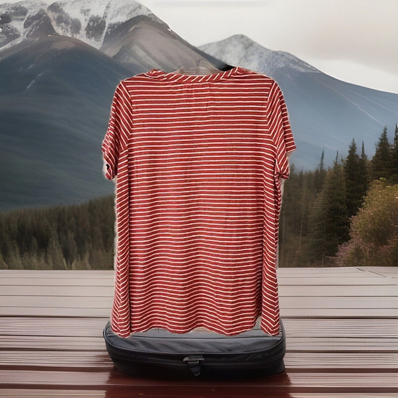 2X LOGO Cute Mauve Striped Babydoll Flared Cotton Top W Pockets - Picture 8 of 8